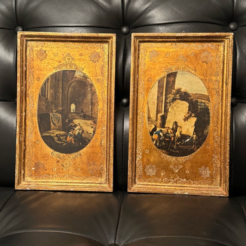 Set off 2/ Vintage Italian Florentina Gilt Gold  Wood Artwork